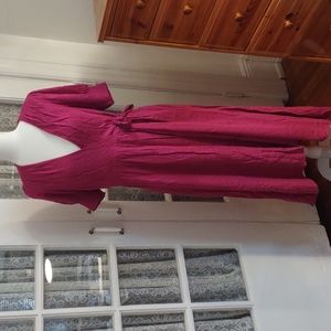 Maeve Short Sleeve Fuscia Plum midi dress peasant wrap style Sz 12